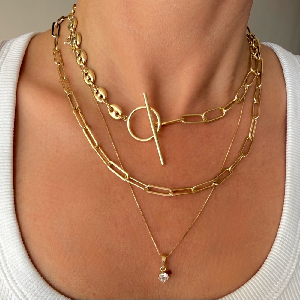 Mixed Coffee Bean & Paperclip Link Toggle Necklace | 14K Gold Plated | Luxury - Picture 4 of 10